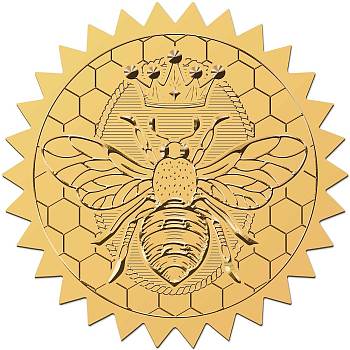34 Sheets Self Adhesive Gold Foil Embossed Stickers, Round Dot Medal Decorative Decals for Envelope Card Seal, Bees, 165x211mm, Sticker: 50mm, 12pcs/sheet