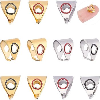 Unicraftale 12Pcs 4 Style 304 Stainless Steel Snap on Bails, with Enamel, Triangle, Golden & Stainless Steel Color, 9x8x7mm, Pin: 1mm, 3Pcs/style