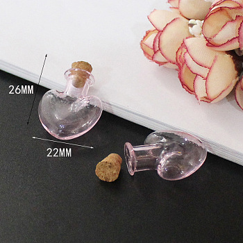Miniature Glass Bottles, with Cork Stoppers, Empty Wishing Bottles, for Dollhouse Accessories, Jewelry Making, Heart Pattern, 26x22mm