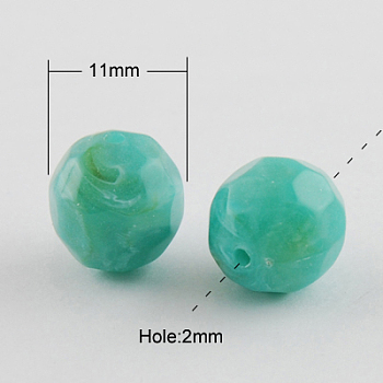 Acrylic Beads, Imitation Gemstone Style, Faceted, Round, Medium Turquoise, 11mm, Hole: 2mm, about 540pcs/500g