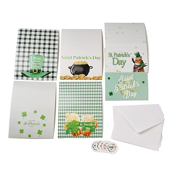 Saint Patrick's Day Rectangle Paper Greeting Card, with Random Style Sticker and Envelope, for Party Card, Green, 112~200x150~160x0.2~0.4mm