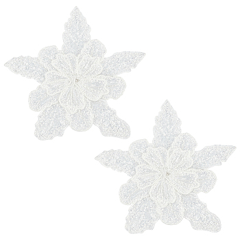 Flower Multi-Layer Polyester & Sequin Embroidery Appliques, Costume Cheongsam Ornament Accessories, White, 295x305x10mm