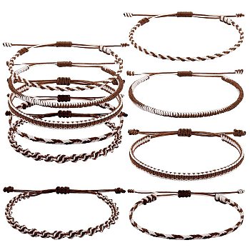 5Pcs 5 Style Nylon Thread Woven Braided Bracelets Set, Friendship Surfer Bracelets for Women, Camel, Inner Diameter: 2~3-1/8 inch(5~8cm), 1Pc/style