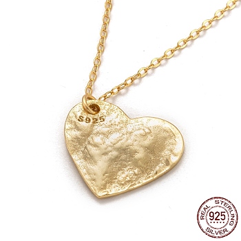925 Sterling Silver Pendant Necklaces, with Spring Ring Clasps, with 925 Stamp, Textured, Heart, Golden, 17 inch(43.3cm)