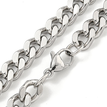 Non-Tarnish 201 Stainless Steel Cuban Link Chain Necklaces for Women and Men, Stainless Steel Color, 24.21 inch(61.5cm)