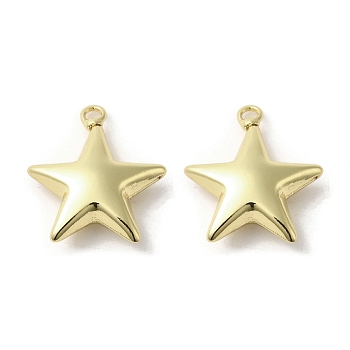 Brass Pendants, Star, Real 18K Gold Plated, 23x20x6.5mm, Hole: 2mm