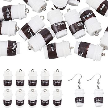 CHGCRAFT 40Pcs Resin Pendant, with Platinum Tone Iron Loop, Cup with Word Coffee, Coconut Brown, 24.5x13mm, Hole: 2mm