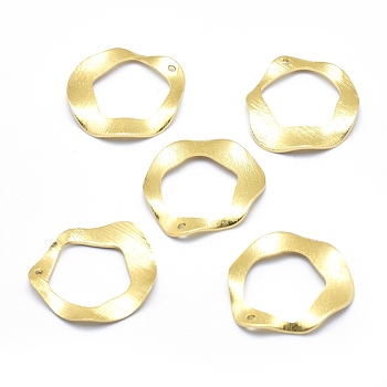 Brass Pendants, Lead Free & Cadmium Free & Nickel Free, Ring, Bumpy, Real 18K Gold Plated, 25x23x1mm, Hole: 1.5mm