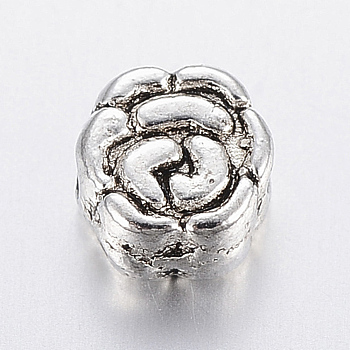 Tibetan Style Alloy Beads, Flower, Antique Silver, 5.5x5x2.5mm, Hole: 1mm