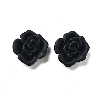 Opaque Resin Decoden Cabochons, Frosted Rose Flower, Black, 17x17x7mm