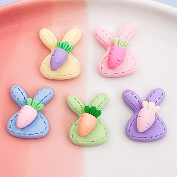 Opaque Resin Cabochons, for Hair Accessories, Rabbit with Carrot, Mixed Color, 22x17mm