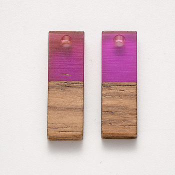Transparent Resin & Walnut Wood Pendants, Waxed, Rectangle, Orchid, 20x6.5x3~4mm, Hole: 1.8mm