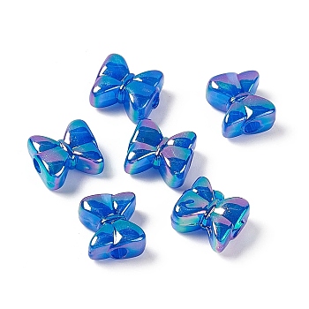Opaque Acrylic Beads, AB Color, Bowknot, Blue, 13.5x15x7.5mm, Hole: 3.8mm