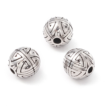 304 Stainless Steel Beads, Manual Polishing, Round, Antique Silver, 9.5mm, Hole: 2mm