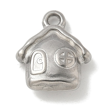 Anti-Tarnish 304 Stainless Steel Pendants, House Charms, Stainless Steel Color, 17x14x5mm, Hole: 1.8mm