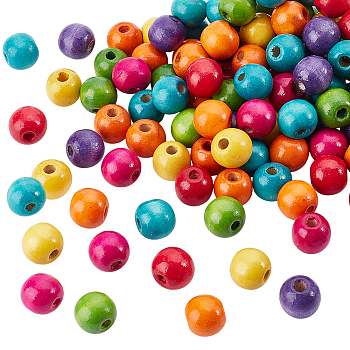 400Pcs Wood European Beads, Round, Large Hole Beads, Mixed Color, 15.5x14mm, Hole: 5.5mm