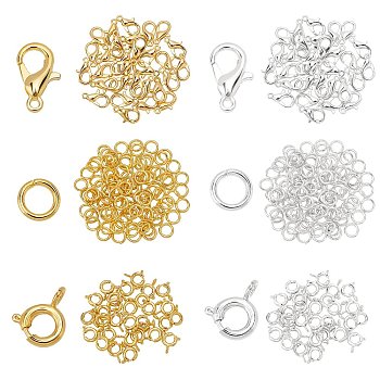 Elite Metal Jewelry Clasps Kits, Including Zinc Alloy Lobster Claw Clasps, Brass Spring Ring Clasps & Jump Rings, Golden & Silver, 320pcs/box