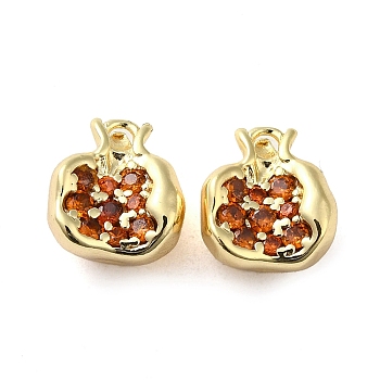 Brass Micro Pave Cubic Zirconia Pendants, Pomegranate, Real 18K Gold Plated, 10.5x10x6mm, Hole: 1.6mm