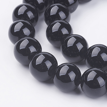 Synthetic Black Stone Beads Strands, Round, Painted, Black, 10mm, Hole: 1mm, about 40pcs/strand, 16 inch