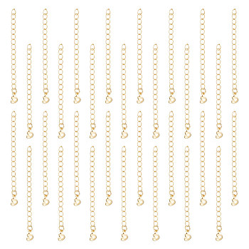 30Pcs Brass Curb Chains Extender, End Chains with Heart Chain Tabs, Real 18K Gold Plated, 55x3mm