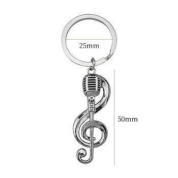 Zinc Alloy Enamel Musical Note Pendant Keychain, for Bag Car Key Decoration, Antique Silver, Pendanrt: 5cm