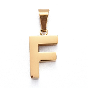 Ion Plating(IP) 304 Stainless Steel Letter Pendants, Manual Polishing, Alphabet, Golden, Letter.F, 18x10x3.5mm, Hole: 6x3.5mm
