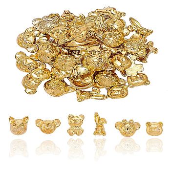 60Pcs 6 Styles Alloy Cabochons, Epoxy Resin Supplies Filling Accessories, for Resin Jewelry Making, Cadmium Free & Lead Free, Animal Head Shape, Golden, 6~9x5~10x1.5~3.5mm, 10pcs/style