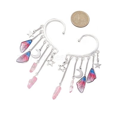 Wing Resin & Natural Quartz Crystal Points Beaded Dangle Earrings(EJEW-TA00523)-3