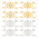 8Pcs 2 Colors 201 Stainless Steel Connector Charms, Laser Cut Triple Moon Goddess Links, Religion, Flat Round with Star of David, Golden & Stainless Steel Color, 22x47x1mm, Hole: 1.5mm, 4pcs/color(STAS-DC0013-25)
