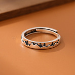 Adjustable Brass Cuff Open Rings for Women, Tree Mountain/Christmas Tree, Antique Silver, Inner Diameter: 15~20mm(WG0F3D9-01)
