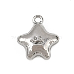 Brass Pendants, Star with Smile Face Charms, Long-Lasting Plated, Cadmium Free & Nickel Free & Lead Free, Platinum, 12.5x11.5x4mm, Hole: 1.4mm(KK-L238-26P)