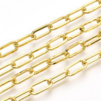 Unwelded Iron Paperclip Chains, Flat Oval, Drawn Elongated Cable Chains, with Spool, Golden, 12.5x6x1.2mm, about 82.02 Feet(25m)/roll(CH-S125-02F-G)