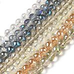 Faceted(128 Facets) Electroplated Glass Beads Strands, AB Color, Round, Mixed Color, 10x9mm, Hole: 1.6mm, about 70~71pcs/strand, 25.43''(64.6cm)(GLAA-H023-01)