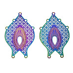 Ion Plating(IP) 304 Stainless Steel Chandelier Components Links, Etched Metal Embellishments, Rainbow color, 45x28x0.3mm, Hole: 1.8mm(STAS-S118-017)