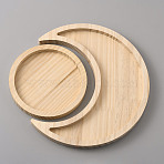 Wood Nail Polish Bottle Stroage Plate, Multi-Use Essential Oil Bottle Crystal Ornament Display Tray, Split Moon, Bisque, 139~235x139~215x16.5~17mm, 2pcs/set(AJEW-WH0314-34)