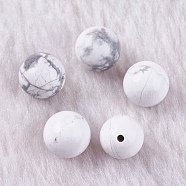 Natural Howlite Beads, Half Drilled, Round, 8~9mm, Hole: 1.2mm(X-G-K275-30-8mm)