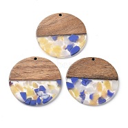 Resin and Walnut Pendants, Flat Round, Light Yellow, 38x2.5mm, Hole: 2mm(FIND-R051-05C)