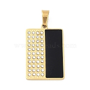 304 Stainless Steel Charms, with Rhinestone and Enamel, Real 18K Gold Plated, Black, Rectangle, 29.5x19x2mm, Hole: 7x4mm(STAS-M341-02G-02)