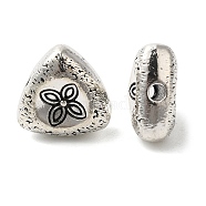 Tibetan Style Alloy Beads, Triangle with Flower, Antique Silver, 15x15x7mm, Hole: 2mm(FIND-Z059-13AS)