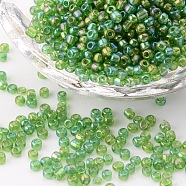 (Repacking Service Available) Round Glass Seed Beads, Transparent Colours Rainbow, Round, Dark Green, 8/0, 3mm, about 12g/bag(SEED-C016-3mm-167)