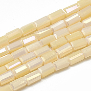 Electroplate Glass Beads Strands, Rainbow Plated, Imitation Jade Glass, Faceted Cuboid, Bisque, 4.5x2.5x2.5mm, Hole: 0.7mm, about 100pcs/strand, 18.11 inch(EGLA-Q101-B04)