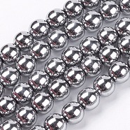 Non-magnetic Synthetic Hematite Beads Strands, Grade A, Round, Platinum Plated, 8mm, Hole: 1mm, about 50~52pcs/strand(G-S096-8mm-3)