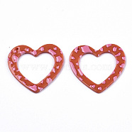 Opaque Printed Acrylic Pendants, Heart, Orange Red, 36x39x2~3mm, Hole: 1.5mm(MACR-N011-008-D03)