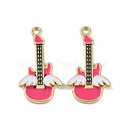 Alloy Enamel Pendants, Cadmium Free & Lead Free, Golden, Violin Charm, Hot Pink, 31x15.5x2mm, Hole: 1.5mm(ENAM-R149-06G)