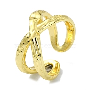 Brass Open Cuff Ring, Criss Cross Ring, Real 18K Gold Plated, Inner Diameter: 18mm(RJEW-B051-35G)