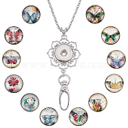 DIY Necklaces Making Kit, Including Platinum Plated Brass Jewelry Snap Buttons, Alloy Snap Pendant Making, with Swivel Clasps, 304 Stainless Steel Cable Chains Necklaces, Butterfly Pattern, Button: 18.5x9mm, 12Pcs(DIY-SC0021-96E)