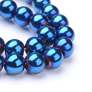 Non-magnetic Synthetic Hematite Beads Strands, Grade A, Round, Blue Plated, 6mm, Hole: 1.5~2mm, about 65~70pcs/strand(G-S096-6mm-7)