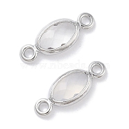 Brass Glass Connector Charms, Oval Links, Real Platinum Plated, Pink, 10.5x4x1.5mm, Hole: 1mm(KK-C077-07P-03)