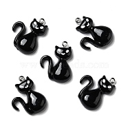Halloween Opaque Resin Pendants, with Platinum Tone Iron Loops, Cat, Black, 28x21x6mm, Hole: 2mm(RESI-D055-110P)