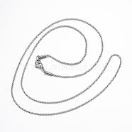 304 Stainless Steel Box Chain Necklaces, with Lobster Claw Clasps, Stainless Steel Color, 23.6 inch(60cm)(NJEW-E087-02P)